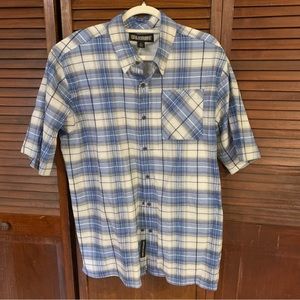 Blackhawk! Men's L Short Sleeve Shirt Button Down Seersucker Vented Snap